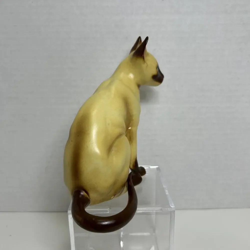 Vtg Ceramic Siamese Cat Hand Painted Choc Point 5.5